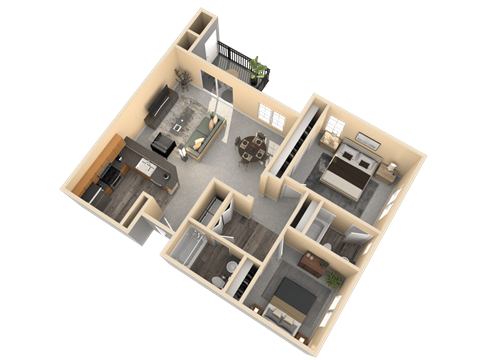 Floor plan for 2 beds, 2 baths, 1151 sqft